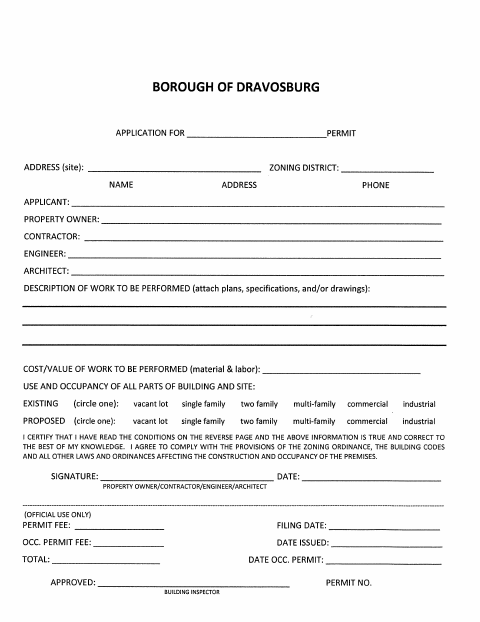 First page of the Building Permit Application