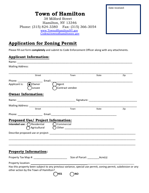 First page of the Application for Zoning Permit