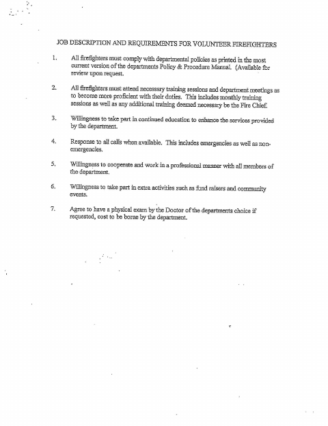 First page of the Volunteer Firefighter Application