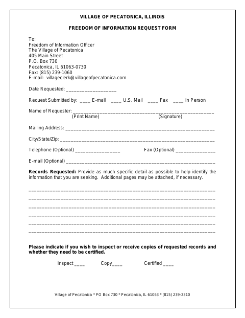 First page of the Freedom of Information Request Form