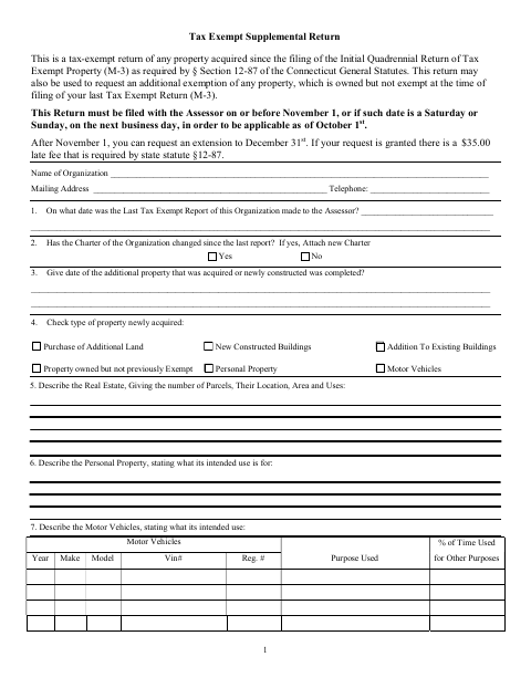 First page of the Tax Exempt Supplemental Return