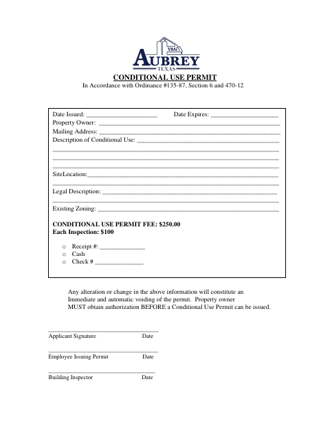 First page of the Conditional Use Permit Application
