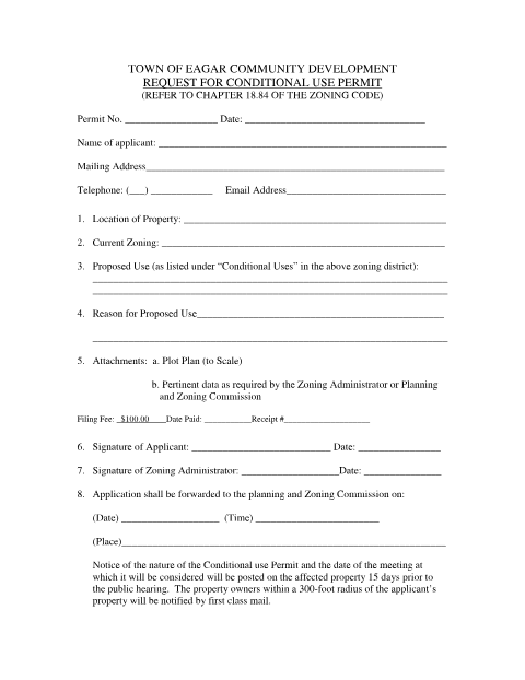 First page of the Conditional Use Permit Request