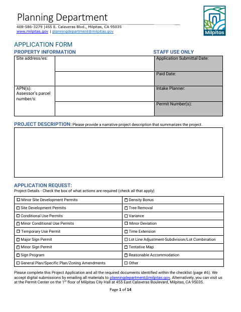 First page of the Planning Application Form