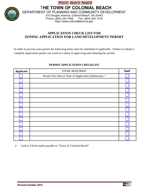 First page of the Zoning Application for Land Development Permit