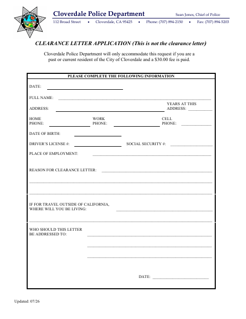 First page of the Clearance Letter Application