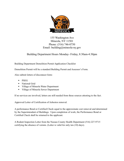 First page of the Demolition Permit Application Checklist
