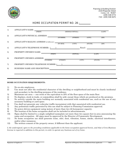 First page of the Home Occupation Permit