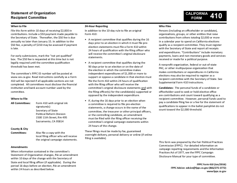 First page of the Statement of Organization