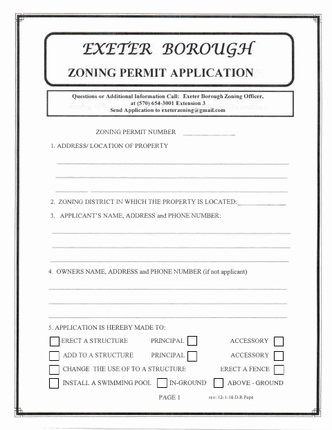 First page of the Zoning Permit Application