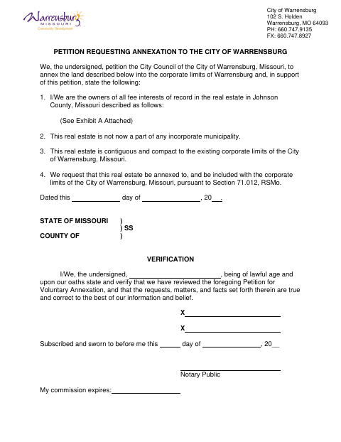 First page of the Voluntary Annexation Petition