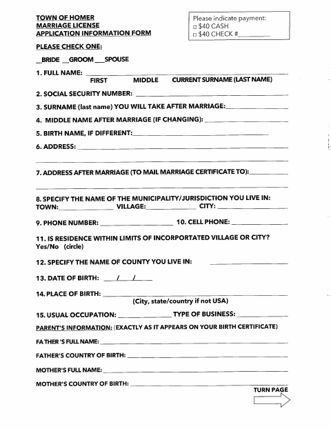 First page of the Marriage Application