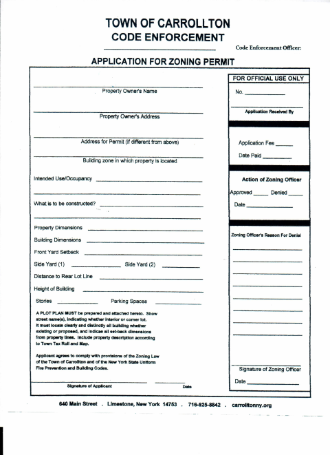 First page of the Zoning Permit Application