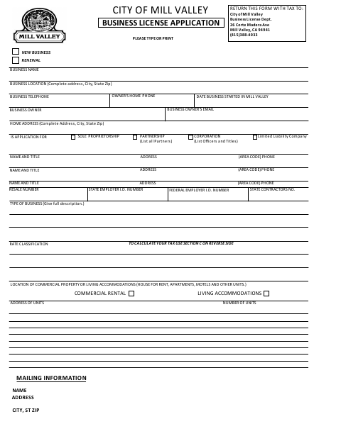 First page of the Business License Application