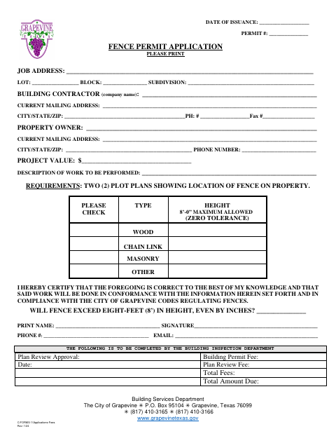 First page of the Fence Permit Application