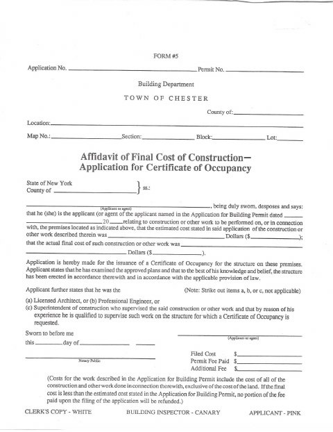 First page of the Affidavit of Final Cost of Construction