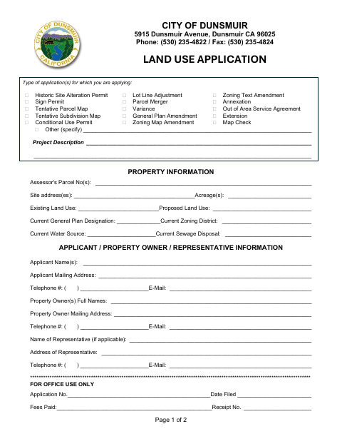 First page of the Land Use Application