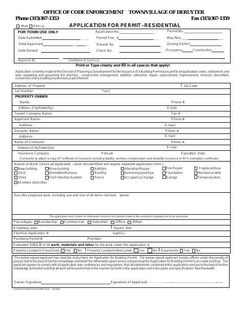 First page of the Residential Building Permit Application