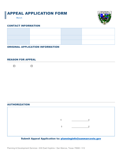 First page of the Appeal Application
