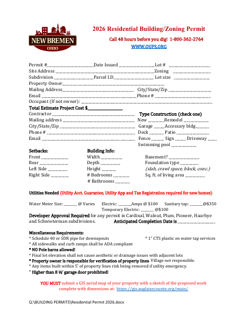 First page of the Residential Building/Zoning Permit