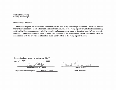 First page of the Tentative Assessment Roll Affidavit