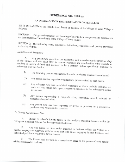 First page of the Door-to-Door Salesperson and Peddler Permit Application