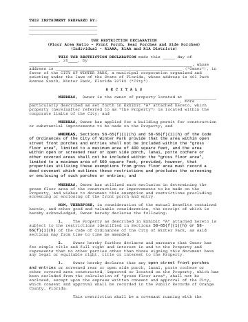 First page of the Porch Use Restriction Declaration