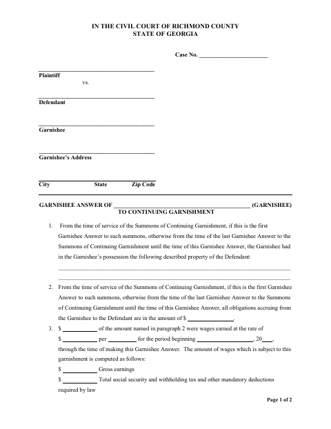 First page of the Garnishee Answer to Continuing Garnishment