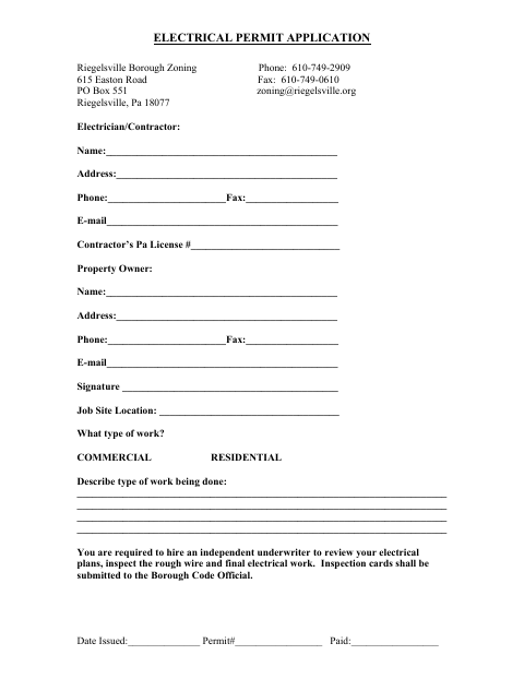 First page of the Electrical Permit Application