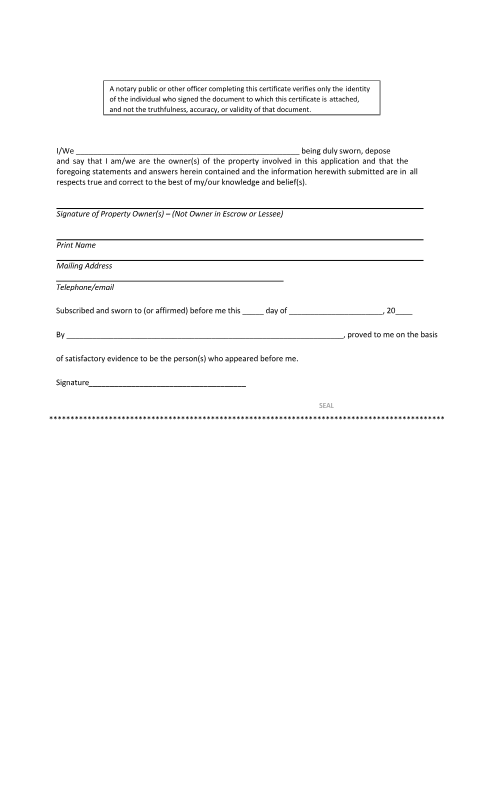 First page of the Owner's Affidavit