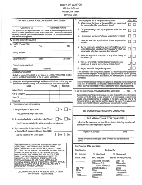 First page of the Application for Examination and Employment