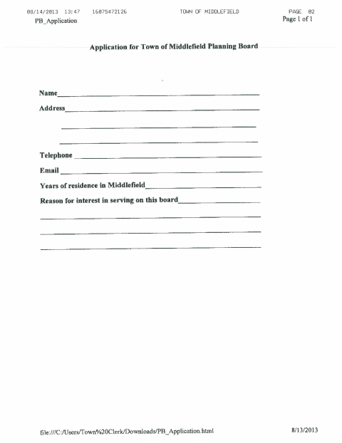 First page of the Application for Town Planning Board Membership