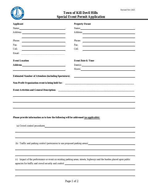 First page of the Special Event Permit Application
