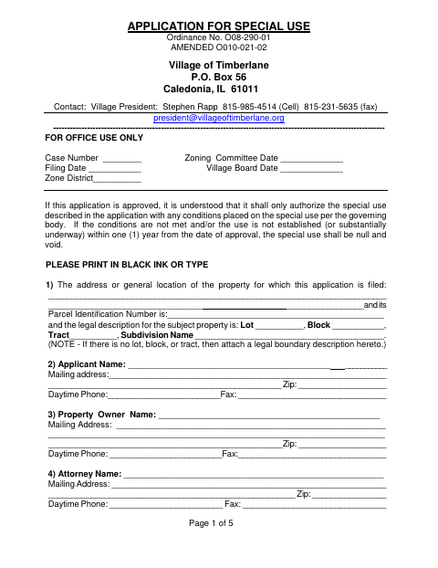 First page of the Application for Special Use