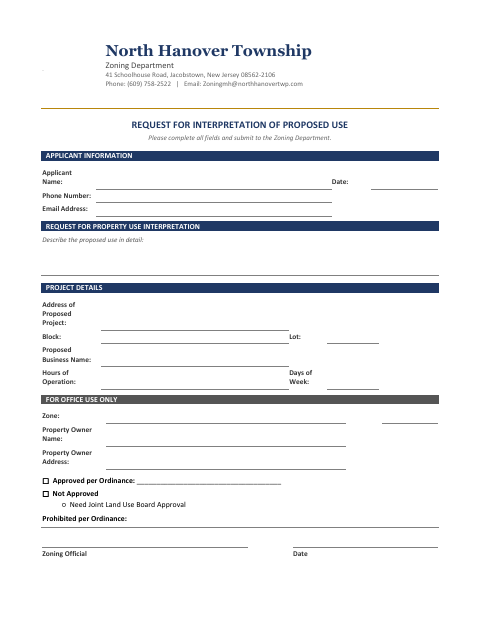 First page of the Request for Interpretation of Proposed Use