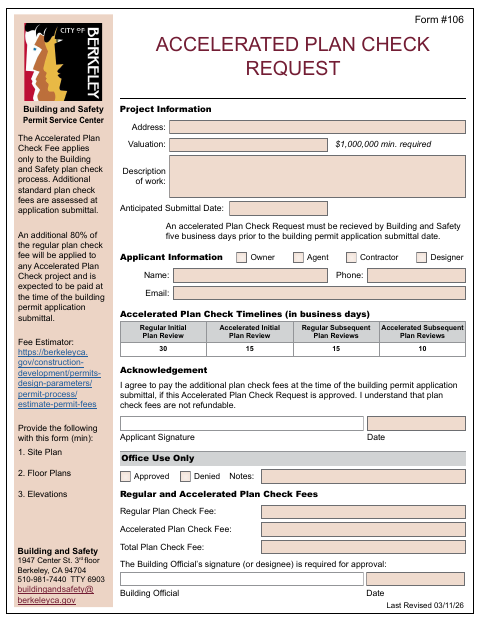 First page of the Accelerated Plan Check Request