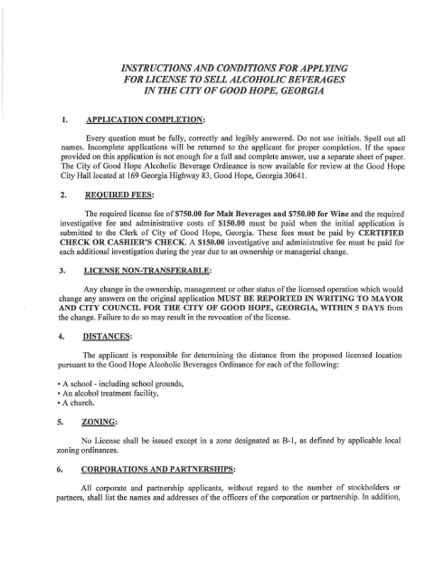 First page of the Alcohol Beverage License Application