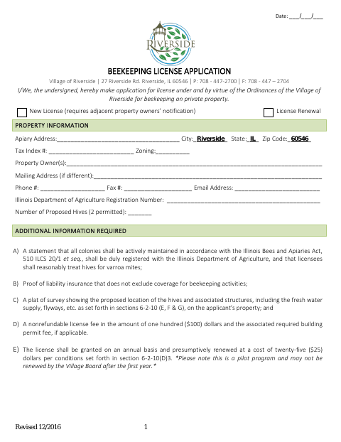 First page of the Beekeeping License Application