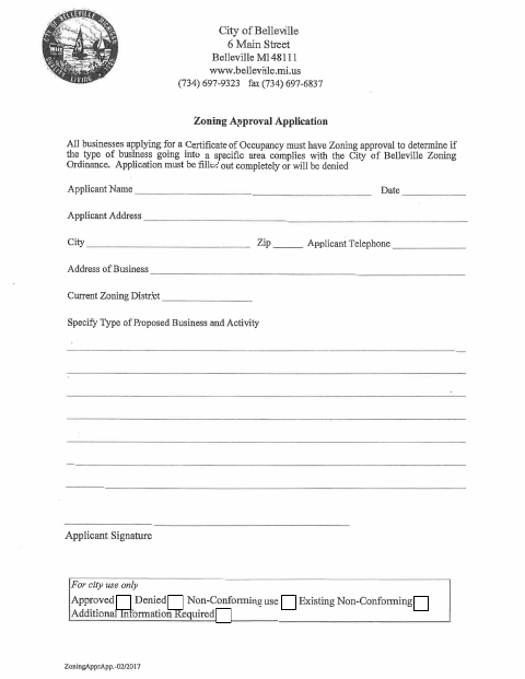 First page of the Zoning Approval Application