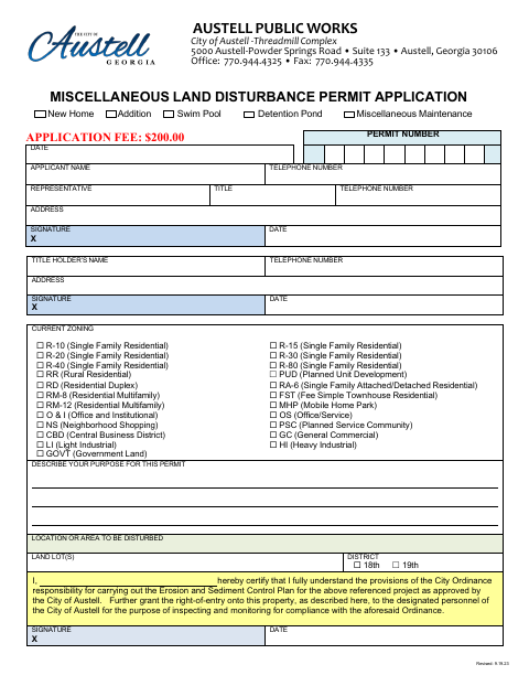 First page of the Miscellaneous Land Disturbance Permit Application