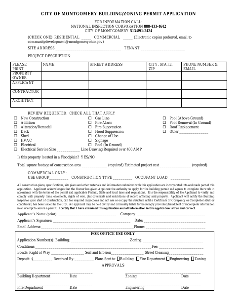 First page of the Building/Zoning Permit Application