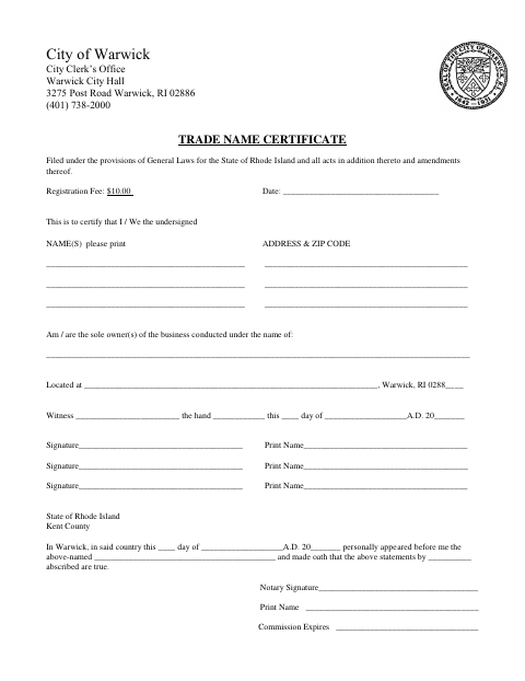 First page of the Trade Name Certificate