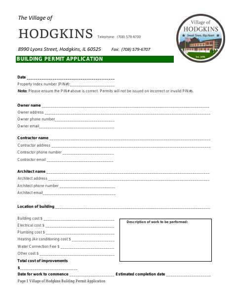 First page of the Building Permit Application