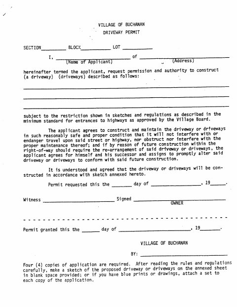 First page of the Driveway Permit Application
