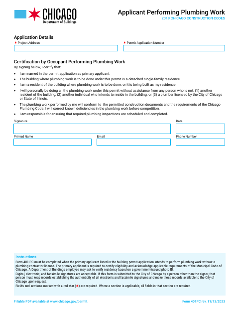 First page of the Applicant Performing Plumbing Work
