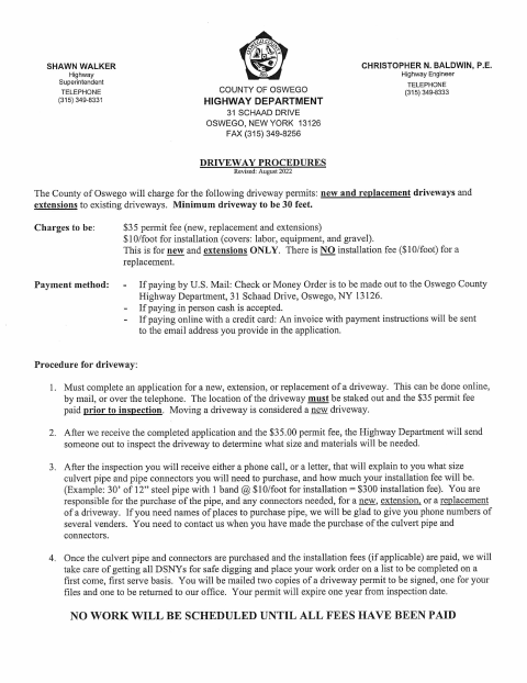 First page of the County Roads Driveway Permit Application