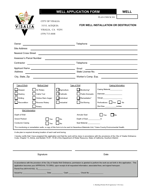 First page of the Well Application