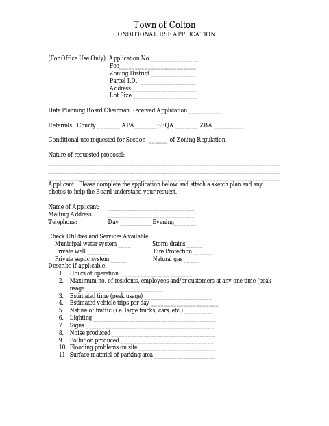 First page of the Conditional Use Application