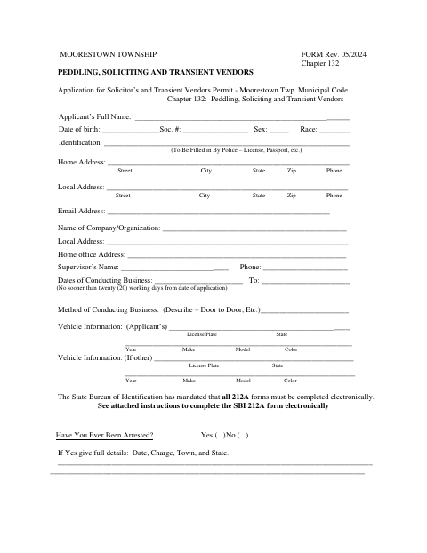 First page of the Application for Solicitor’s and Transient Vendors Permit