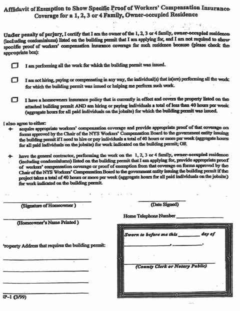 First page of the Insurance Form for Building Permit Application